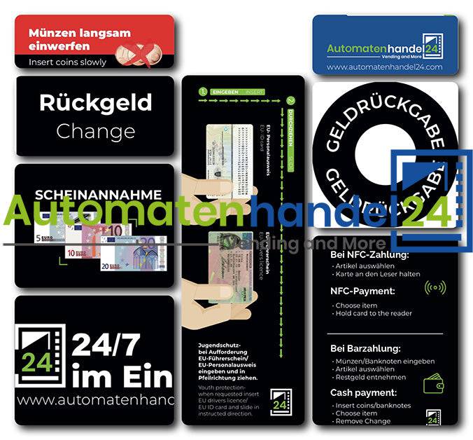 Aufkleber Set Automatenhandel24, Logo, Warenautomaten, Verkaufsautomaten, Snackautomaten, Sanden Vendo, Sielaff