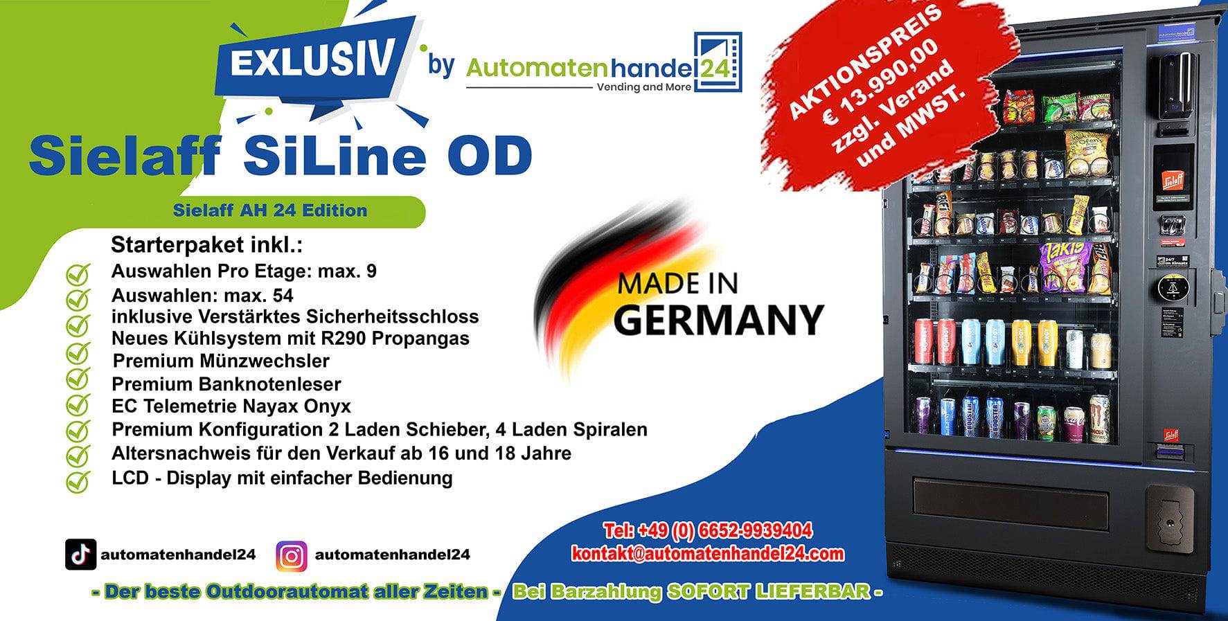 Flyer Sielaff Siline OD AH24Edition Warenautomat, Verkaufautomat, Snackautomat, Automat